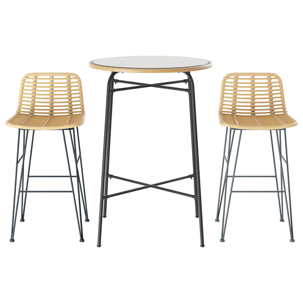Gardeon 3-Piece Outdoor Bar Set Wicker Table Chairs Patio Bistro Chez Guru