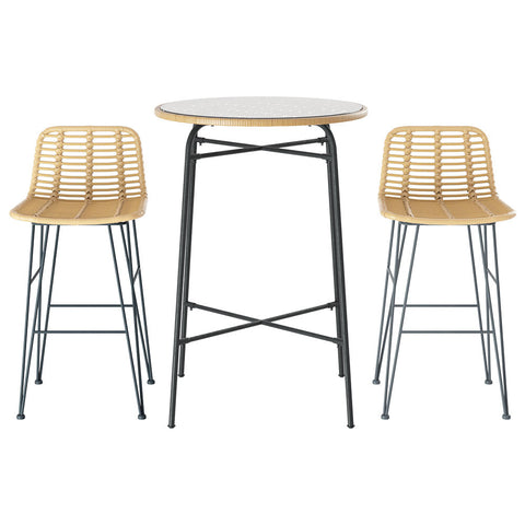 Gardeon 3-Piece Outdoor Bar Set Wicker Table Chairs Patio Bistro Chez Guru