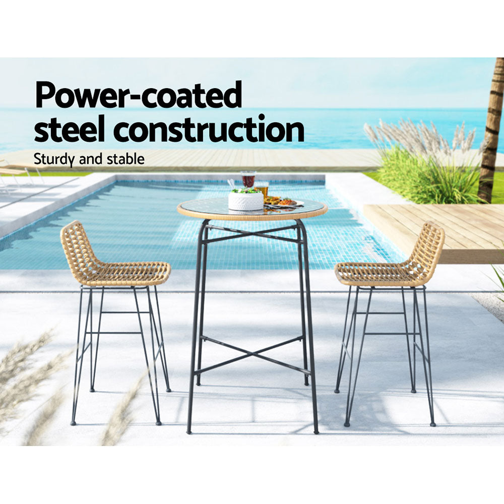 Gardeon 3-Piece Outdoor Bar Set Wicker Table Chairs Patio Bistro Chez Guru