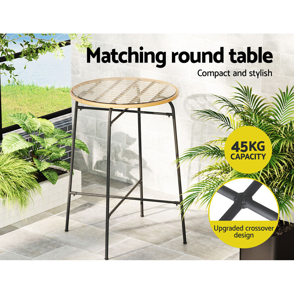 Gardeon 3-Piece Outdoor Bar Set Wicker Table Chairs Patio Bistro Chez Guru