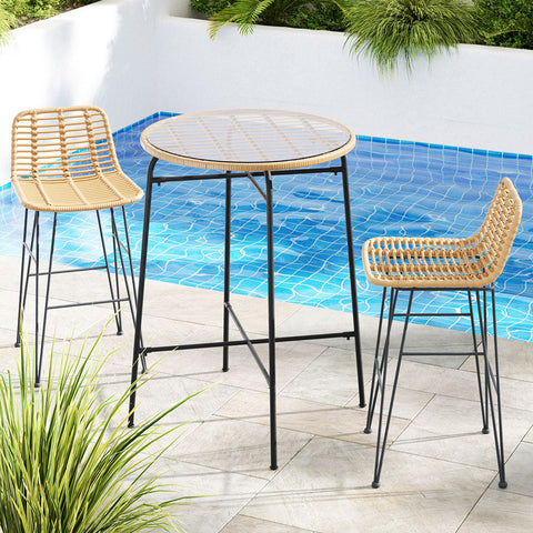 Gardeon 3-Piece Outdoor Bar Set Wicker Table Chairs Patio Bistro Chez Guru