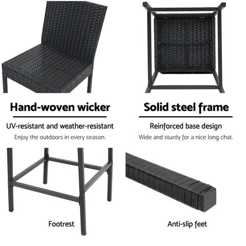 Gardeon 4-Piece Outdoor Bar Stools Dining Chair Bar Stools Rattan Furniture - Chez Guru