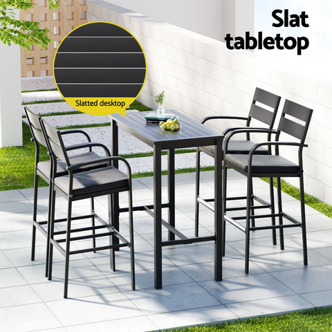 Gardeon Outdoor Bar Set 5-Piece Patio Dining Chairs Aluminium Table Stools Chez Guru
