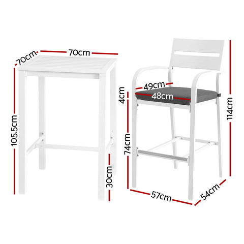 Gardeon Outdoor Bar Set Stools 3-Piece Dining Chairs Table Patio Aluminium Bistro Set Chez Guru