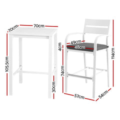 Gardeon Outdoor Bar Set Stools 3-Piece Dining Chairs Table Patio Aluminium Bistro Set Chez Guru