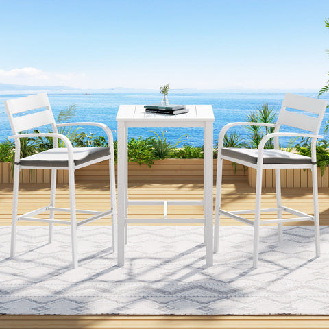 Gardeon Outdoor Bar Set Stools 3-Piece Dining Chairs Table Patio Aluminium Bistro Set Chez Guru