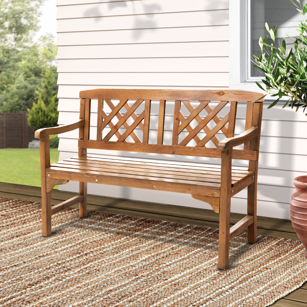 Gardeon Outdoor Garden Bench Wooden Chair 2 Seat Patio Furniture Lounge Natural Chez Guru