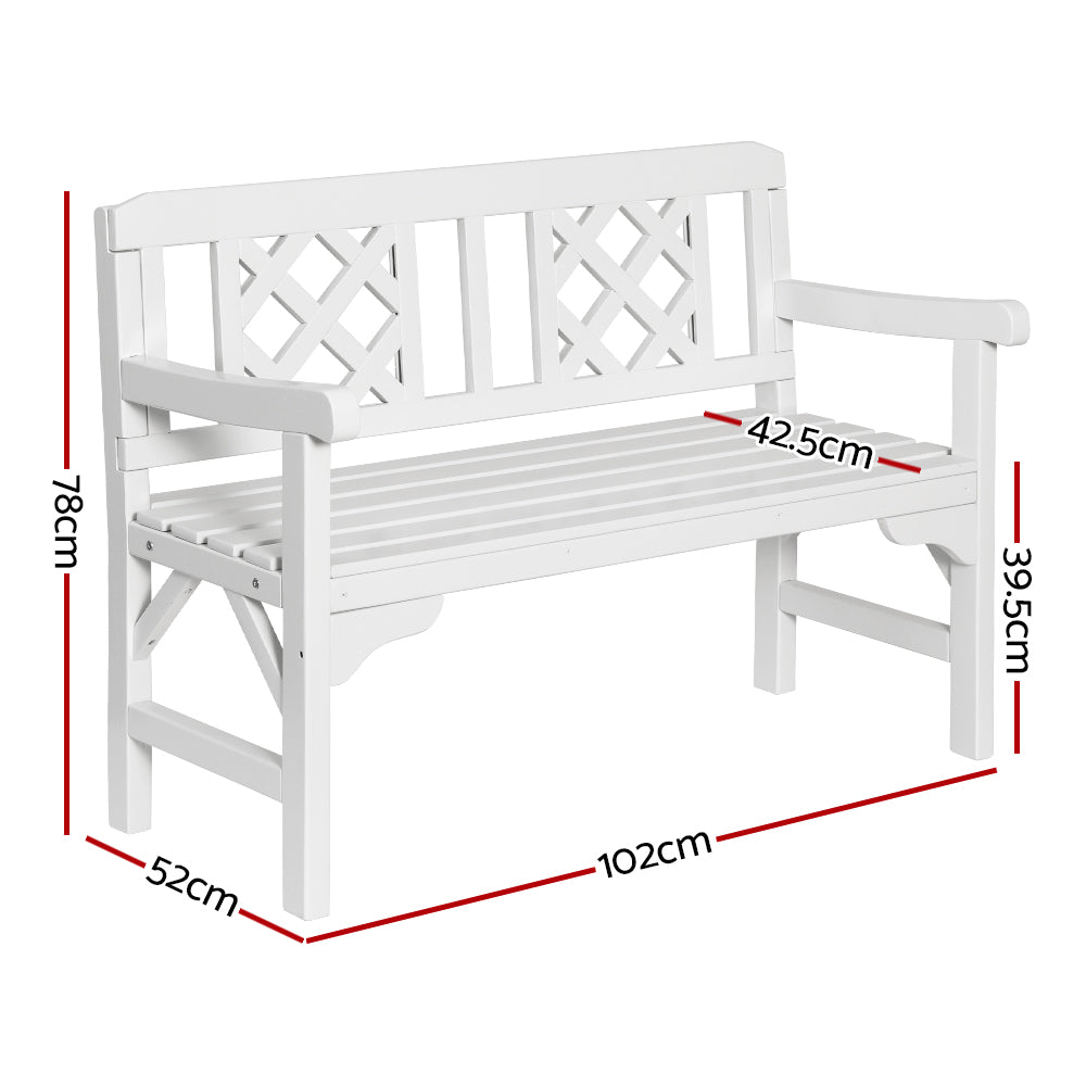 Gardeon Outdoor Garden Bench Wooden Chair 2 Seat Patio Furniture Lounge White Chez Guru