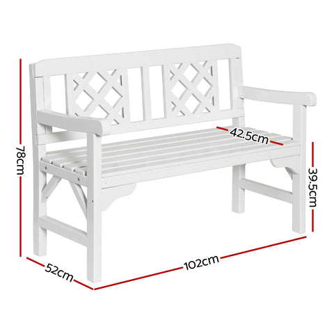 Gardeon Outdoor Garden Bench Wooden Chair 2 Seat Patio Furniture Lounge White Chez Guru