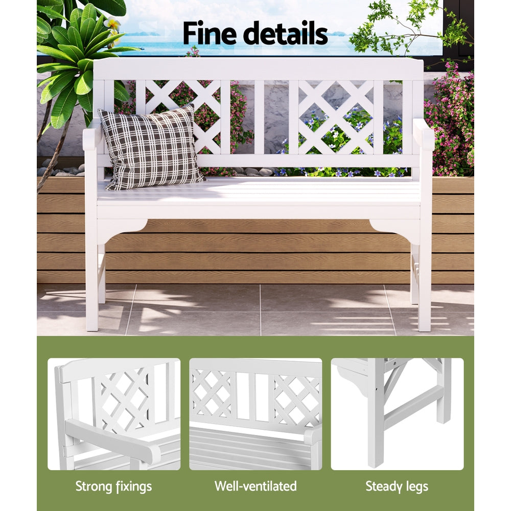 Gardeon Outdoor Garden Bench Wooden Chair 2 Seat Patio Furniture Lounge White Chez Guru