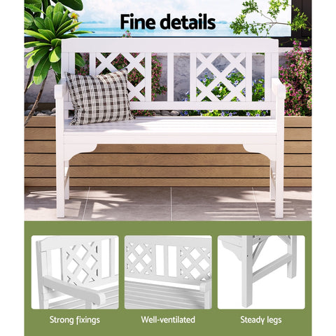Gardeon Outdoor Garden Bench Wooden Chair 2 Seat Patio Furniture Lounge White Chez Guru