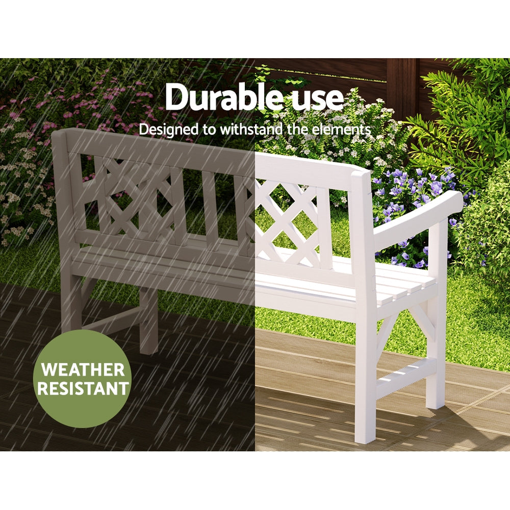 Gardeon Outdoor Garden Bench Wooden Chair 2 Seat Patio Furniture Lounge White Chez Guru