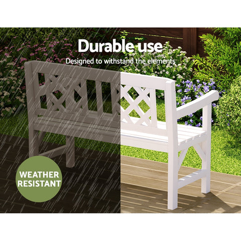 Gardeon Outdoor Garden Bench Wooden Chair 2 Seat Patio Furniture Lounge White Chez Guru