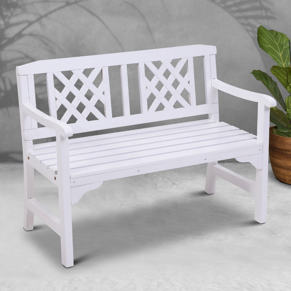 Gardeon Outdoor Garden Bench Wooden Chair 2 Seat Patio Furniture Lounge White Chez Guru