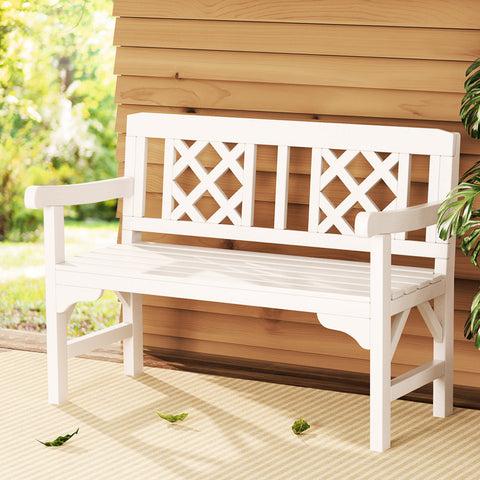 Gardeon Outdoor Garden Bench Wooden Chair 2 Seat Patio Furniture Lounge White Chez Guru