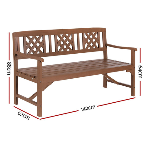 Gardeon Outdoor Garden Bench Wooden Chair 3 Seat Patio Furniture Lounge Natural Chez Guru