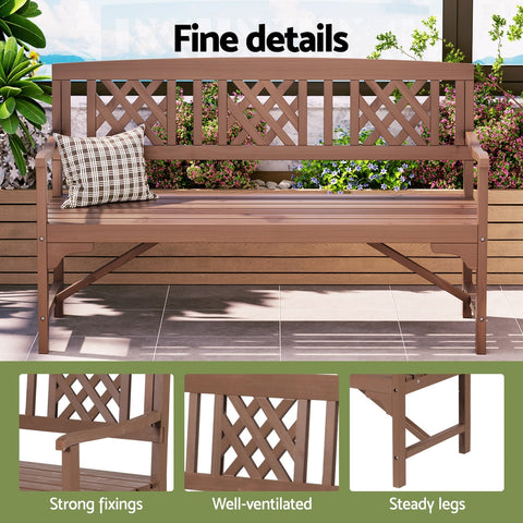Gardeon Outdoor Garden Bench Wooden Chair 3 Seat Patio Furniture Lounge Natural Chez Guru