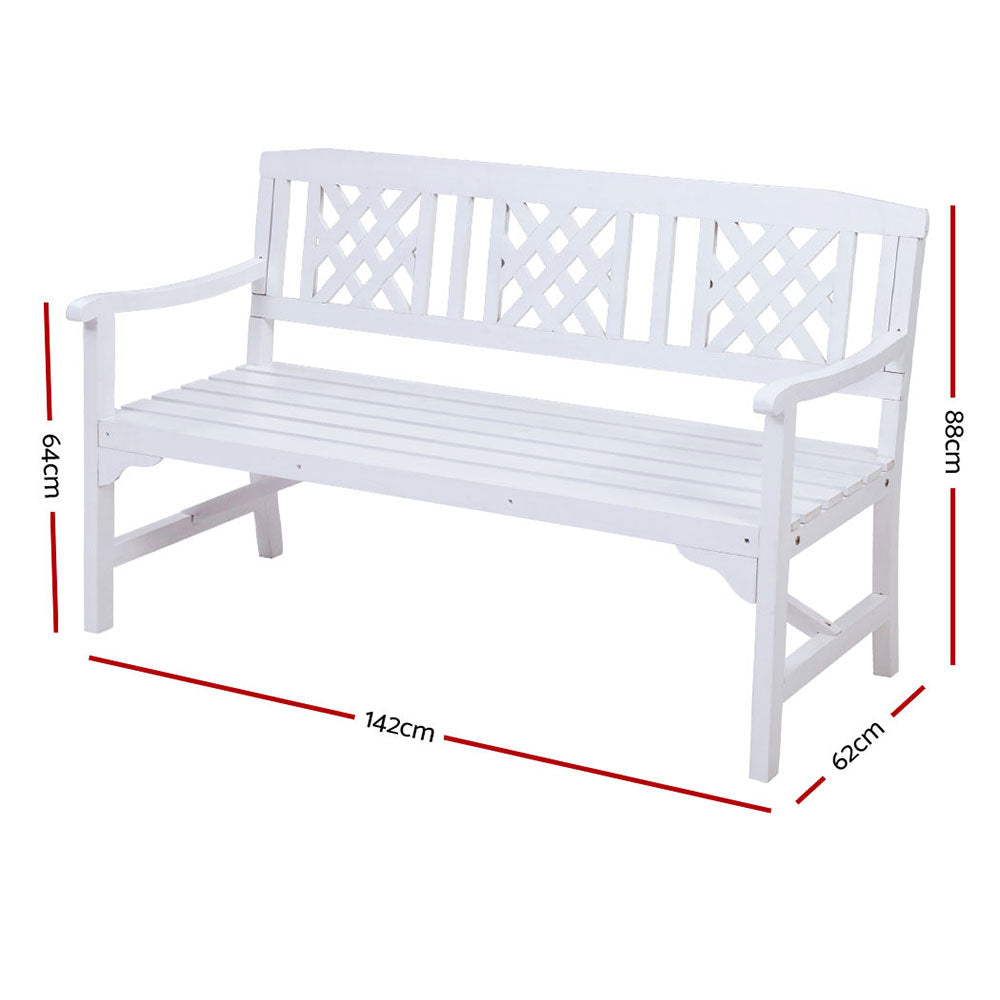 Gardeon Outdoor Garden Bench Wooden Chair 3 Seat Patio Furniture Lounge White Chez Guru