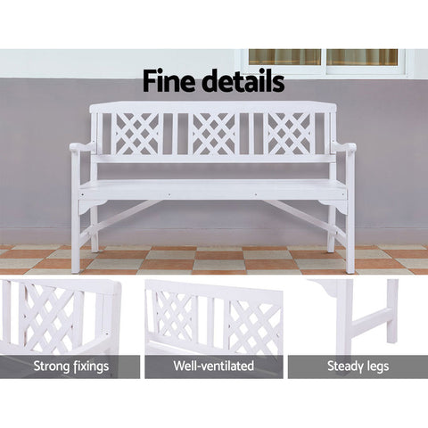 Gardeon Outdoor Garden Bench Wooden Chair 3 Seat Patio Furniture Lounge White Chez Guru