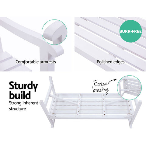 Gardeon Outdoor Garden Bench Wooden Chair 3 Seat Patio Furniture Lounge White Chez Guru