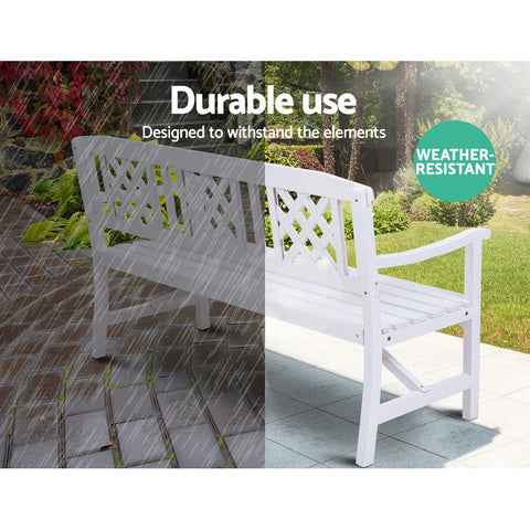 Gardeon Outdoor Garden Bench Wooden Chair 3 Seat Patio Furniture Lounge White Chez Guru