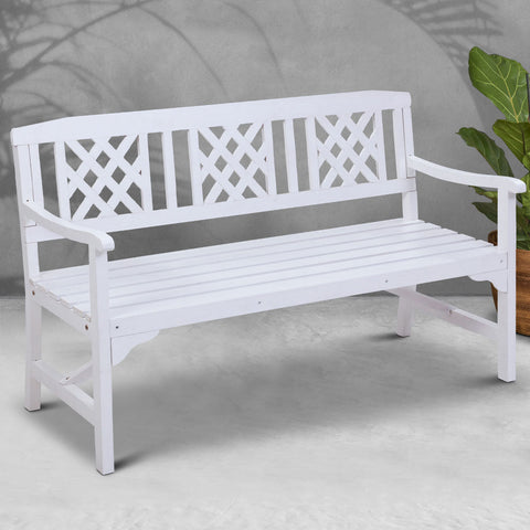 Gardeon Outdoor Garden Bench Wooden Chair 3 Seat Patio Furniture Lounge White Chez Guru