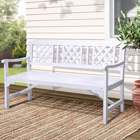 Gardeon Outdoor Garden Bench Wooden Chair 3 Seat Patio Furniture Lounge White Chez Guru