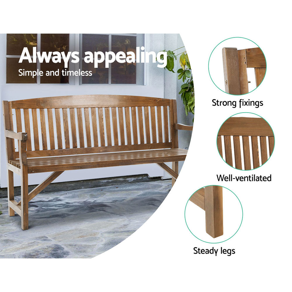 Gardeon 5FT Outdoor Garden Bench Wooden 3 Seat Chair Patio Furniture Natural Chez Guru