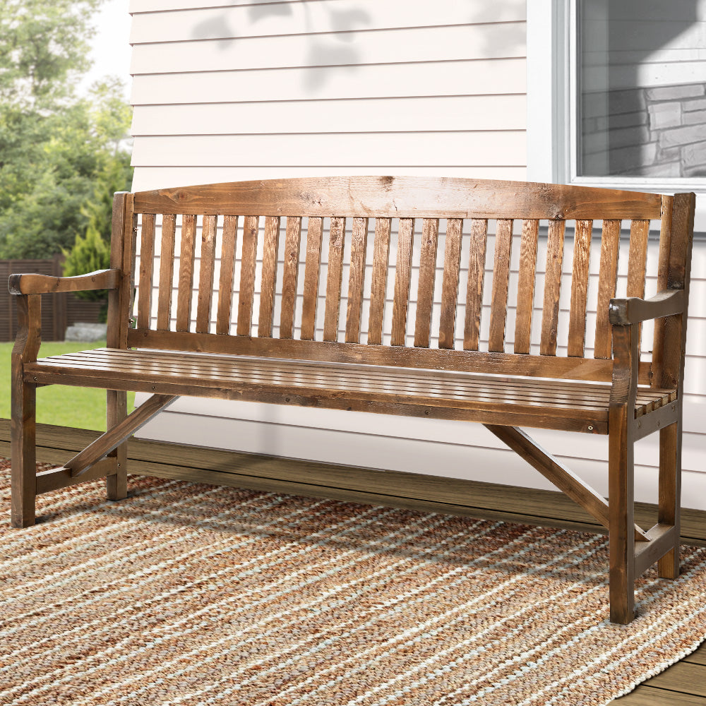 Gardeon 5FT Outdoor Garden Bench Wooden 3 Seat Chair Patio Furniture Natural Chez Guru