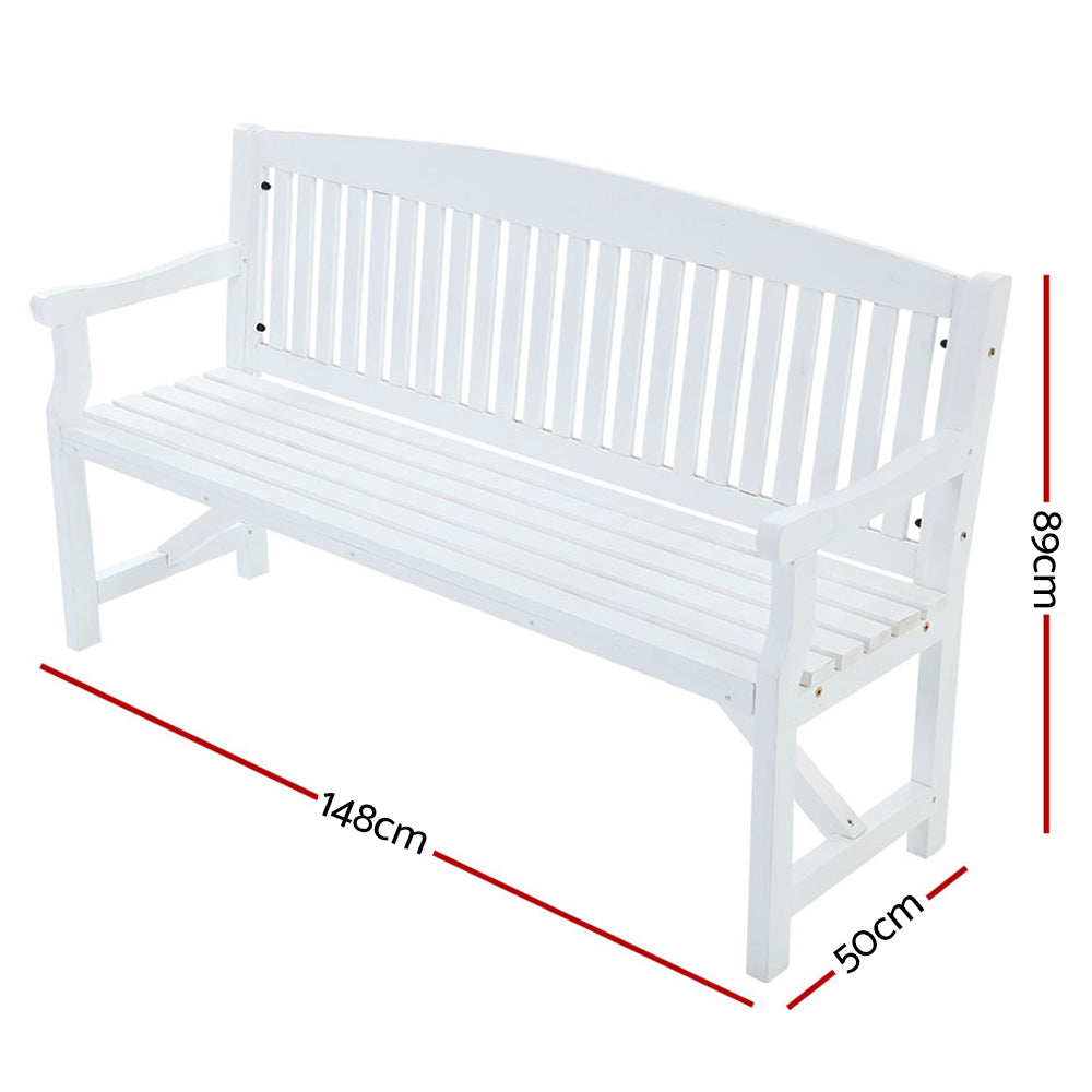 Gardeon 5FT Outdoor Garden Bench Wooden 3 Seat Chair Patio Furniture White Chez Guru