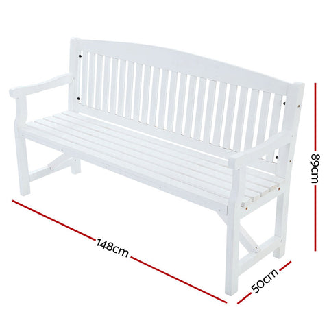 Gardeon 5FT Outdoor Garden Bench Wooden 3 Seat Chair Patio Furniture White Chez Guru