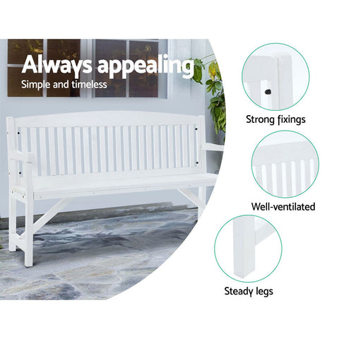 Gardeon 5FT Outdoor Garden Bench Wooden 3 Seat Chair Patio Furniture White Chez Guru