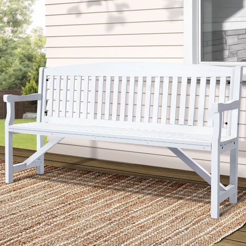 Gardeon 5FT Outdoor Garden Bench Wooden 3 Seat Chair Patio Furniture White Chez Guru