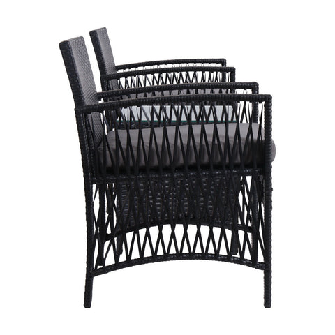 Gardeon 3PC Outdoor Bistro Set Patio Furniture Wicker Dining Chairs Table Cushion Black Chez Guru
