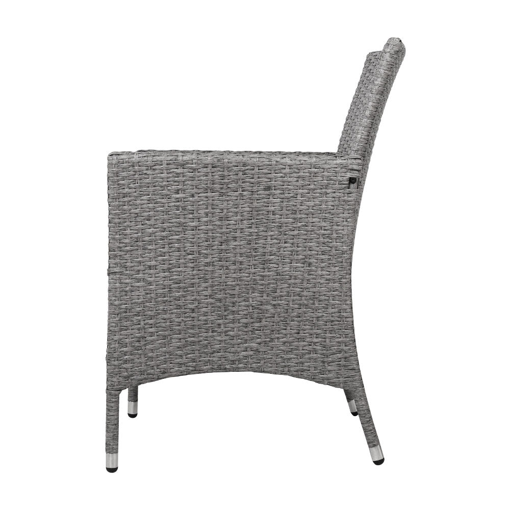 Gardeon 3PC Outdoor Bistro Set Patio Furniture Wicker Setting Chairs Table Cushion Grey Chez Guru