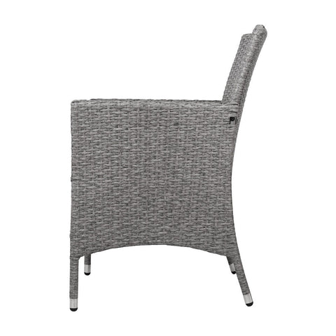 Gardeon 3PC Outdoor Bistro Set Patio Furniture Wicker Setting Chairs Table Cushion Grey Chez Guru