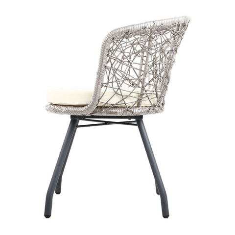 Gardeon 3PC Bistro Set Outdoor Furniture Rattan Table Chairs Patio Garden Cushion Grey Chez Guru
