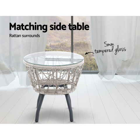 Gardeon 3PC Bistro Set Outdoor Furniture Rattan Table Chairs Patio Garden Cushion Grey Chez Guru