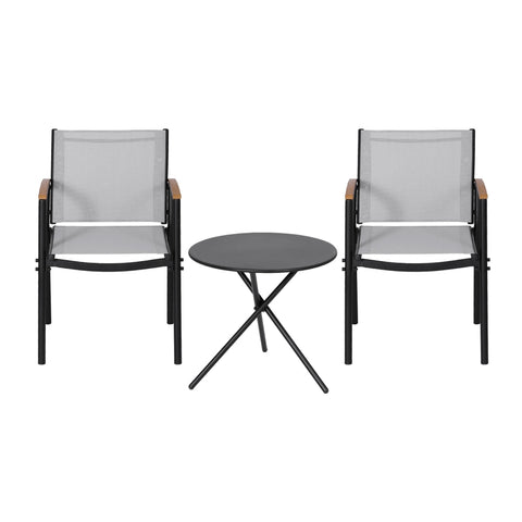 Gardeon 3PC Outdoor Bistro Set Table and Chairs Steel Dining Chair Patio Furniture Textilene