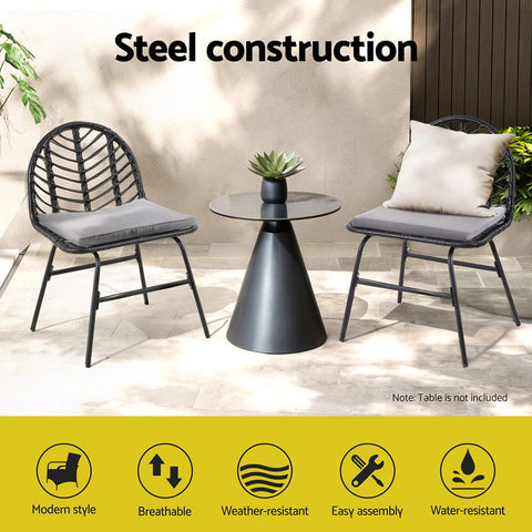 Gardeon 2x Outdoor Chairs Dining Chair Lounge Wicker Patio Furniture Black Chez Guru