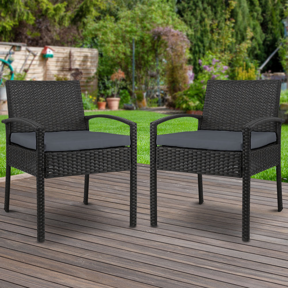 Gardeon 2PC Outdoor Dining Chairs Patio Furniture Rattan Lounge Chair Cushion Felix Chez Guru