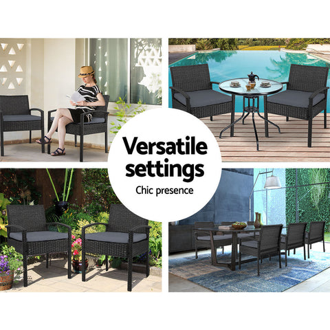 Gardeon 2PC Outdoor Dining Chairs Patio Furniture Rattan Lounge Chair Cushion Felix Chez Guru