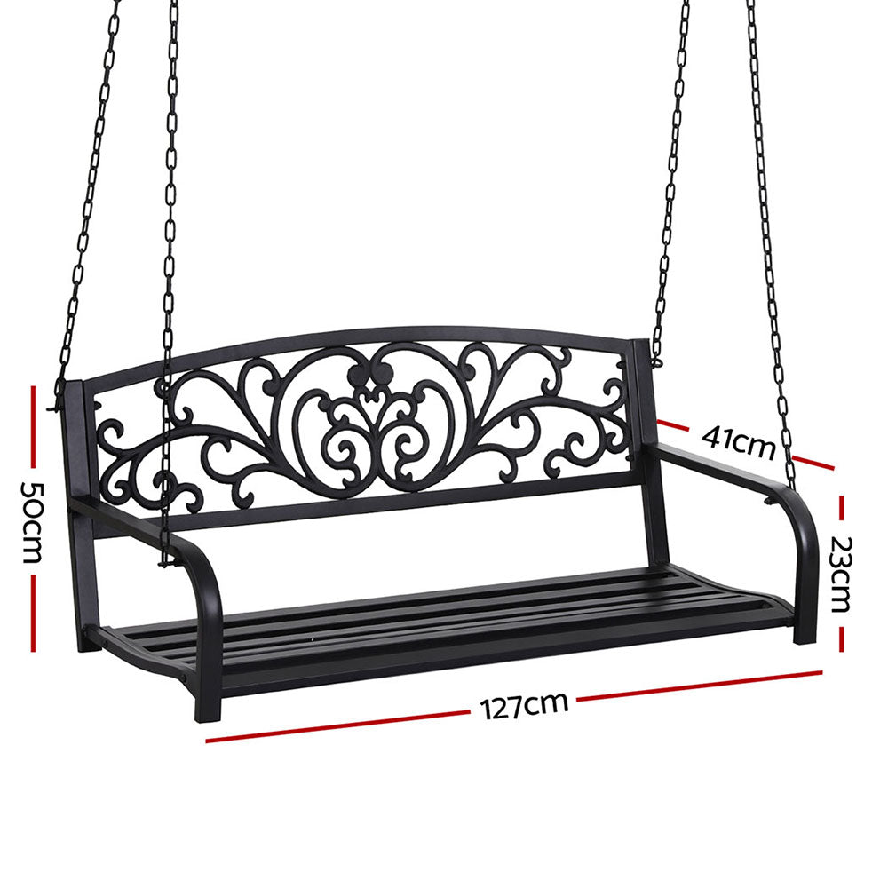 Gardeon Outdoor Porch Swing Chair Patio Furniture Floral Backrest 2 Seater Black Chez Guru