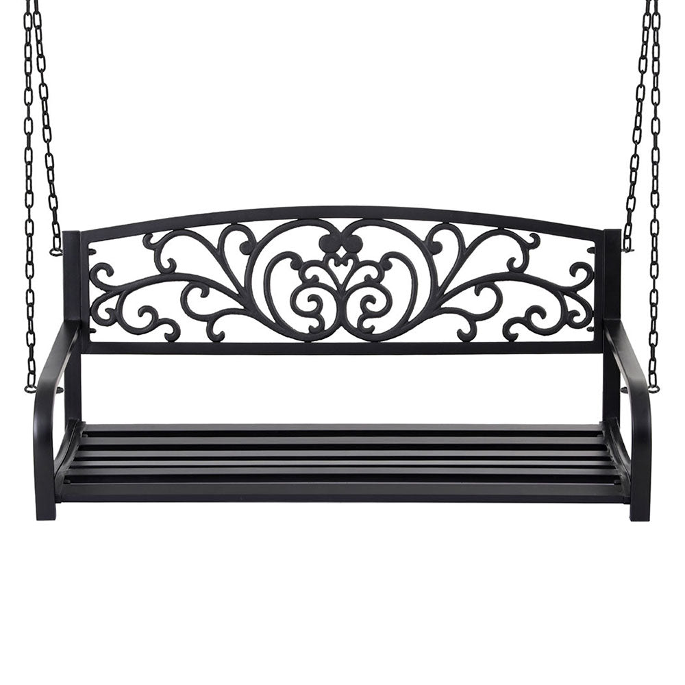 Gardeon Outdoor Porch Swing Chair Patio Furniture Floral Backrest 2 Seater Black Chez Guru