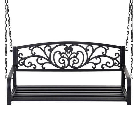 Gardeon Outdoor Porch Swing Chair Patio Furniture Floral Backrest 2 Seater Black Chez Guru