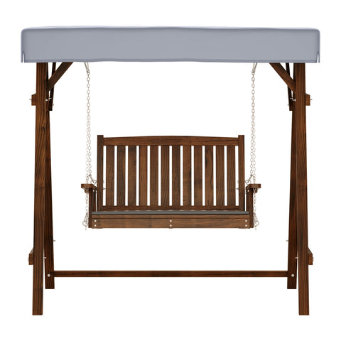 Gardeon Outdoor Wooden Swing Chair Garden Bench Canopy Cushion 2 Seater Charcoal