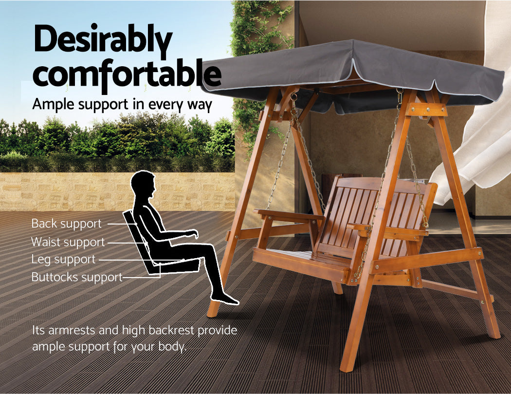 Gardeon Swing Chair Wooden Garden Bench Canopy 2 Seater Outdoor Furniture Chez Guru