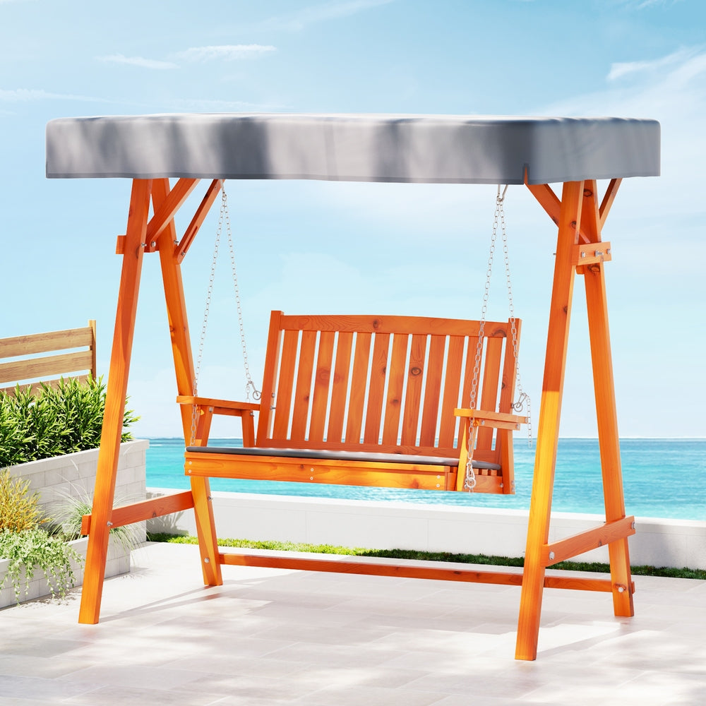 Gardeon Swing Chair Wooden Garden Bench Canopy 2 Seater Outdoor Furniture Chez Guru