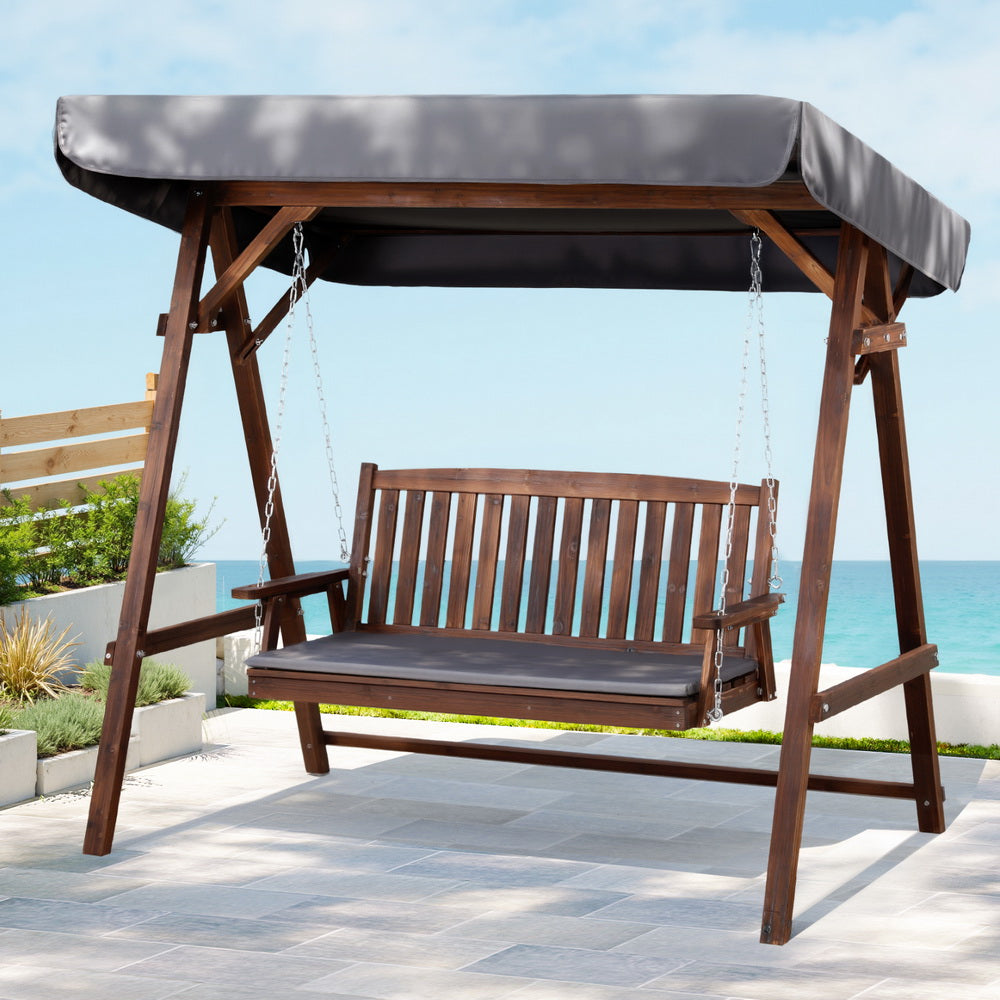 Gardeon Wooden Swing Chair Garden Bench Canopy 3 Seater Outdoor Furniture Chez Guru