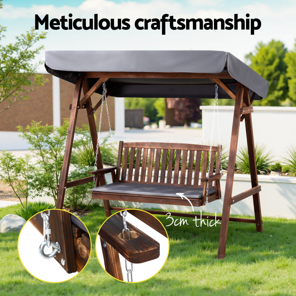 Gardeon Wooden Swing Chair Garden Bench Canopy 3 Seater Outdoor Furniture Chez Guru
